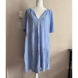 GAP Womens XXL Relaxed Fit Soft Cotton Gauze Tiered Dress Blue Beach Boho Casual